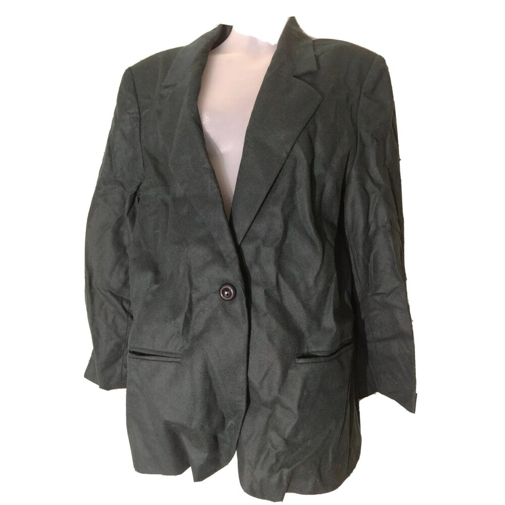 Sag Harbor womens Sz 12 Petite Green pure wool blazer suit jacket Pockets Career